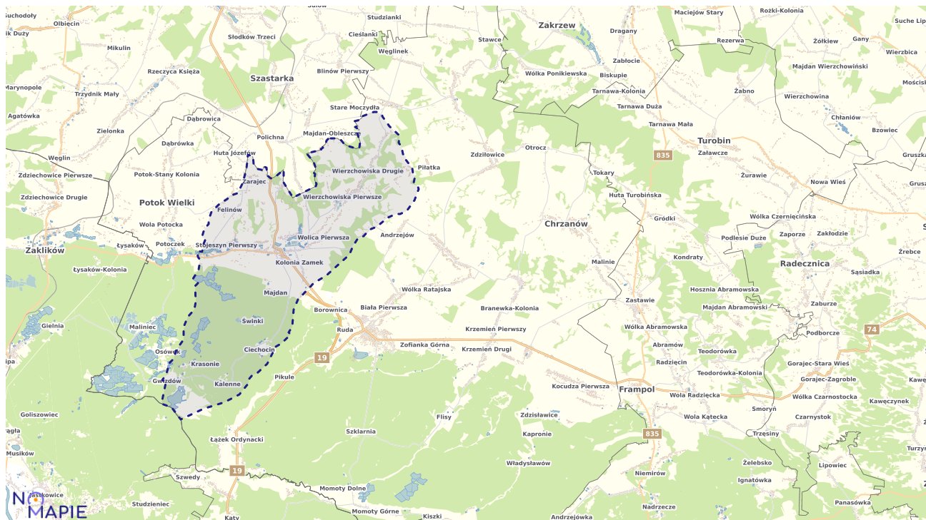 Mapa obszarów ochrony przyrody Modliborzyc